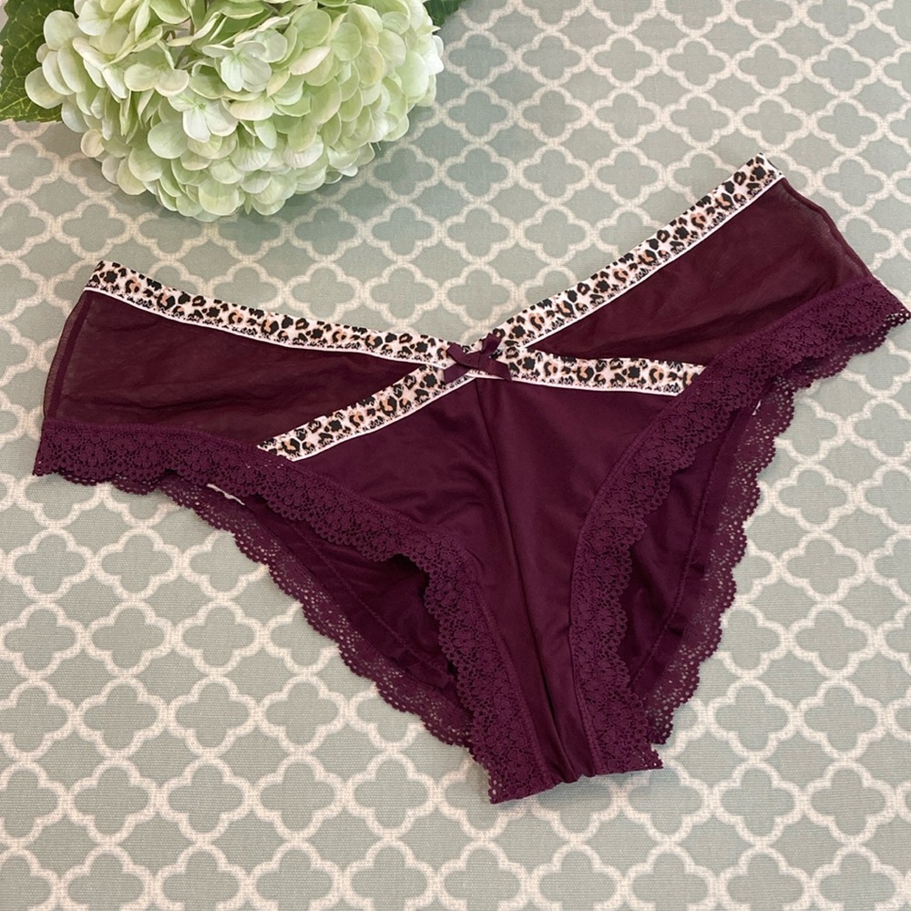 Vintage Victoria’s Secret Leopard Trim Mesh Side Cheeky Purple L